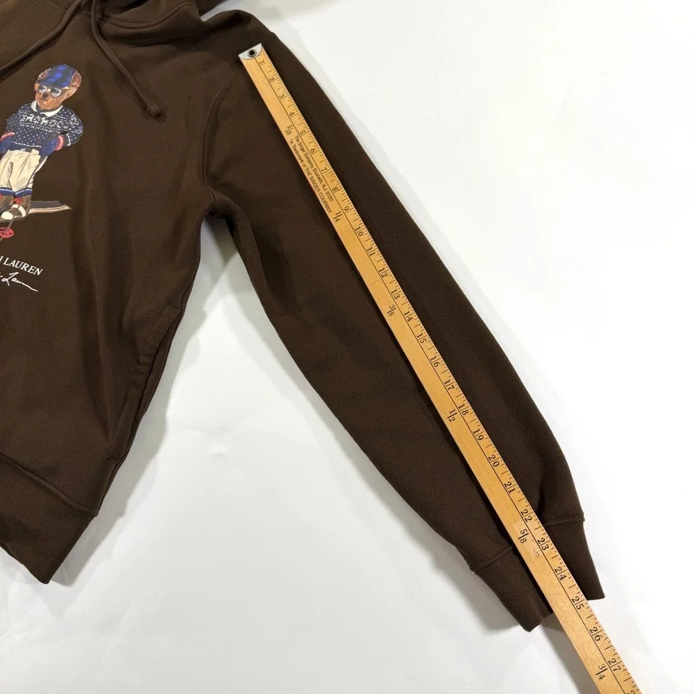 Polo Ralph Lauren Hoodie Sweatshirt Mens M Brown Ski Bear Brown Pockets‎ Hooded